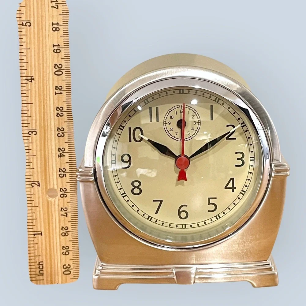 Pottery Barn Art Deco Tucker Alarm Clock Antiqued Pewter Retro